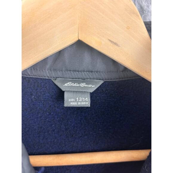 Eddie Bauer Kids Fleece Jacket 12/14 Blue Full Zip with Quilted Shoulders - Picture 9 of 11